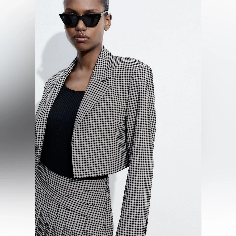 Zara Gingham Crop Blazer NWT - Picture 2 of 5